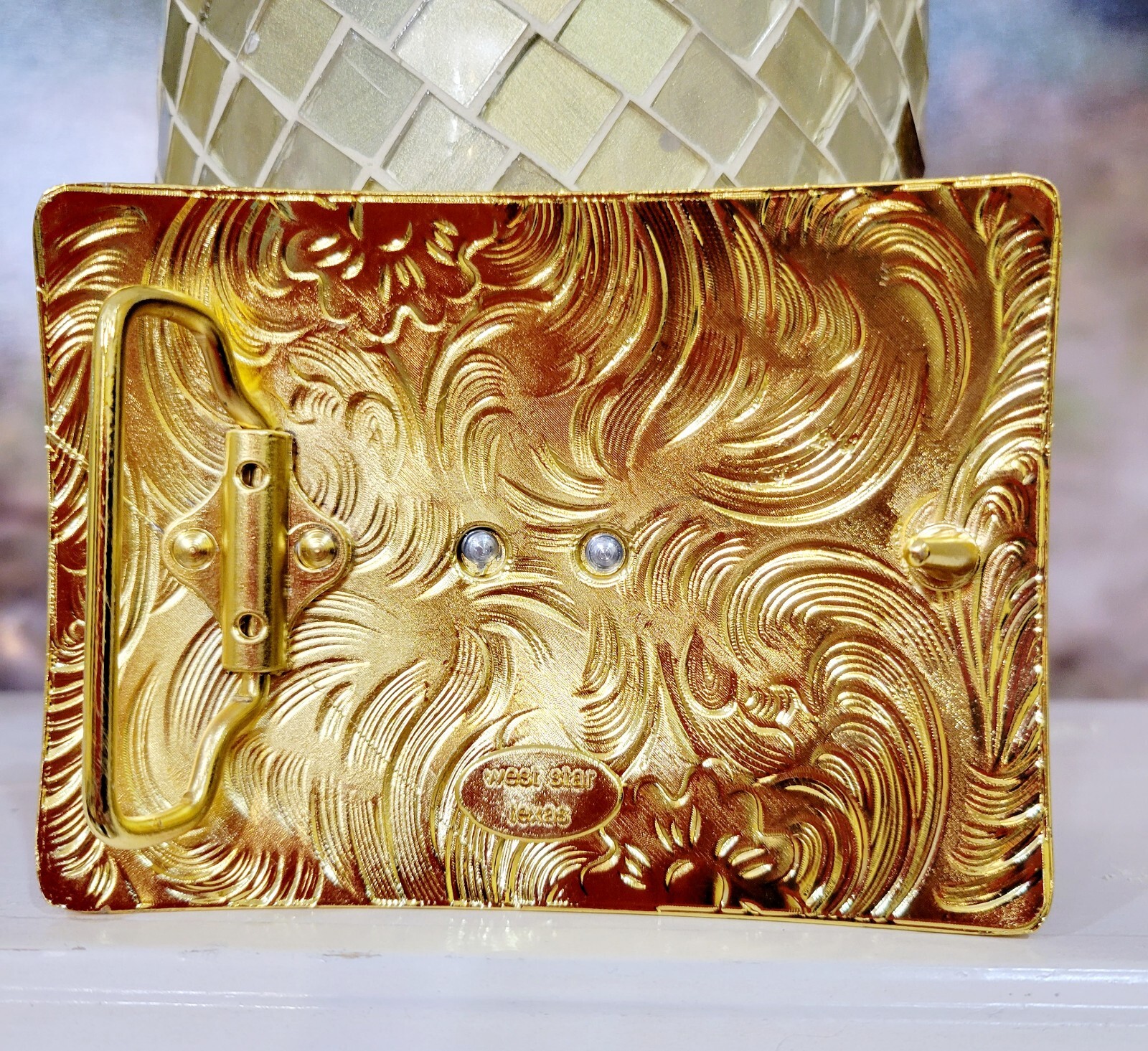 Running Horses Western Buckle Sturdy Thick Square Gold and Red Zinc Alloy