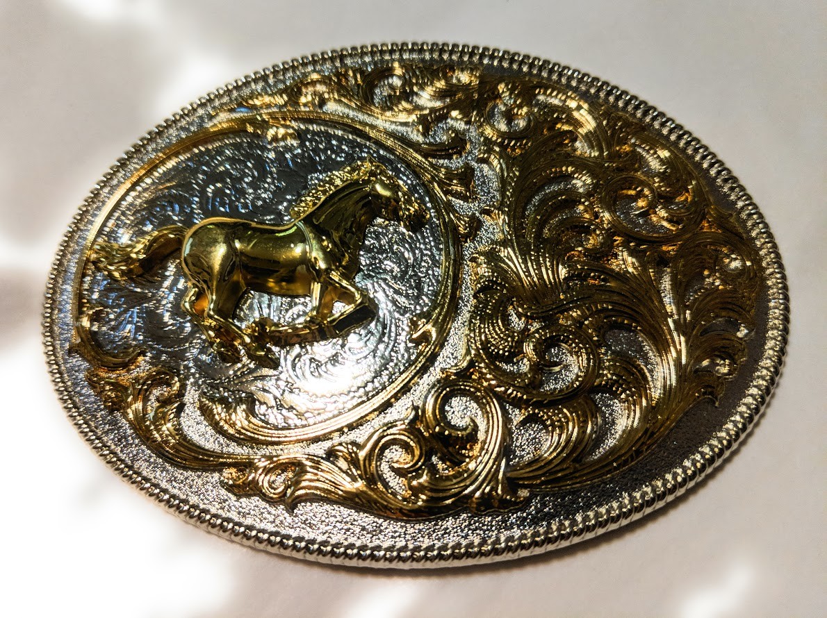 ✖ HQ WESTERN Horse Cowboy Rodeo Style Belt Buckle Heritage Gold silver plated US