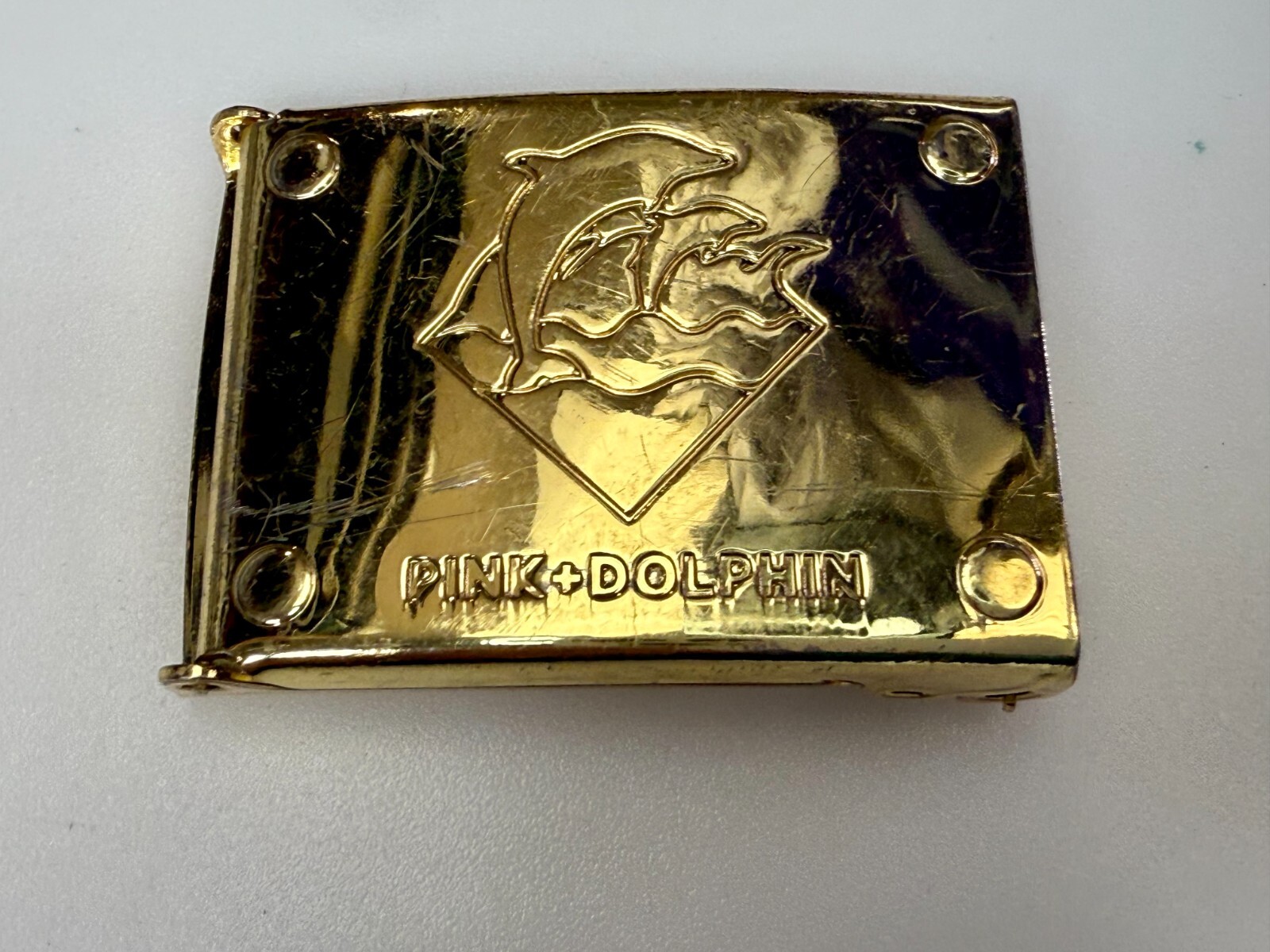 Amazon River Rare Pink Dolphin Jumping Nautical Gold Color Ratchet Belt Buckle