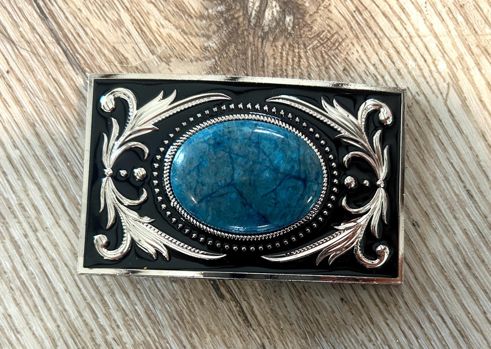 Large Blue Stone Western Belt Buckle Silver Cowboy Concho Turquoise 1.5&Prime; Strap