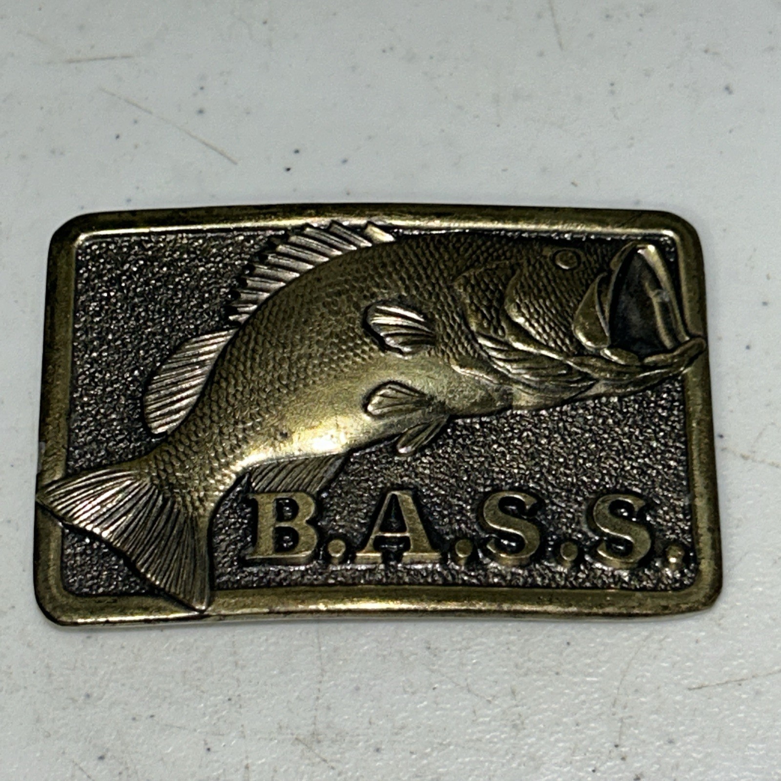 Vintage BASS Belt Buckle Brass Anglers Sportsman Society Member