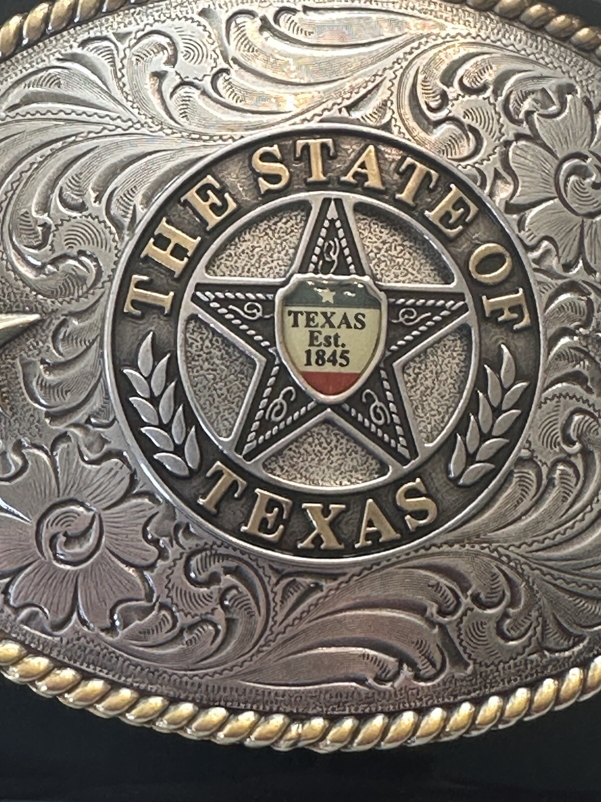 Nocona, The State of Texas, Belt Buckle, Oval Silver Brass Stars Rope