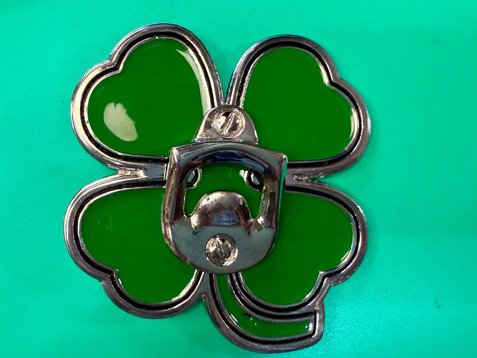 Lucky Four Leaf Clover Enameled Shamrock Large Belt Buckle with Bottle Opener
