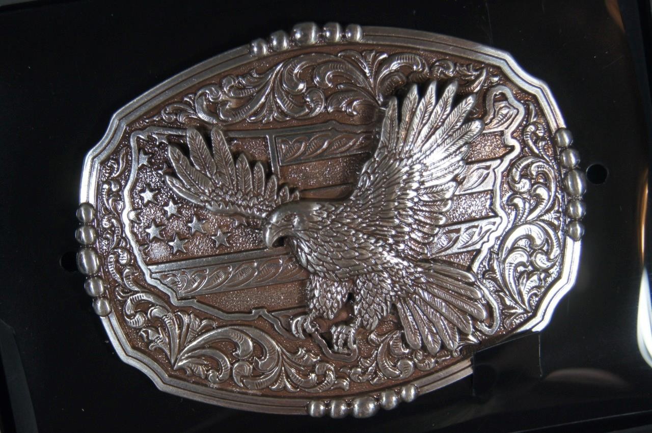 Nocona M&F Western Oval Rectangle Buckle American Flag Eagle 37944