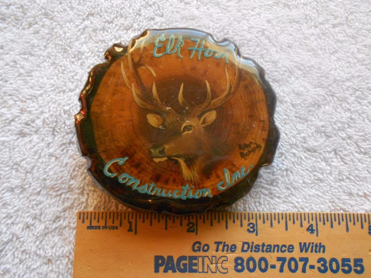 Elk Horn Construction Advertising Wood Belt Buckle Robyn Richards
