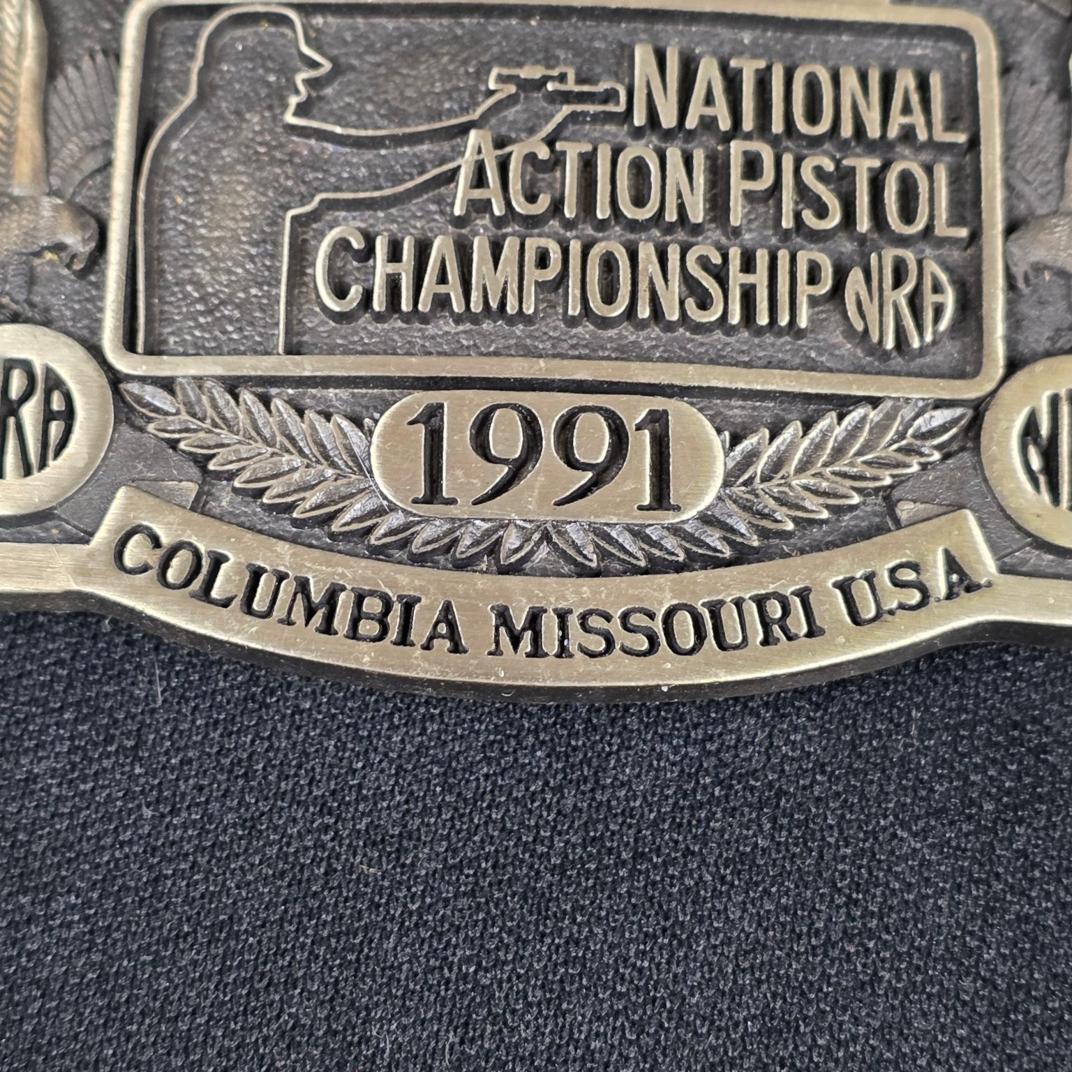 NRA Bianchi Cup Belt Buckle 1991 National Action Pistol Bronze Tone