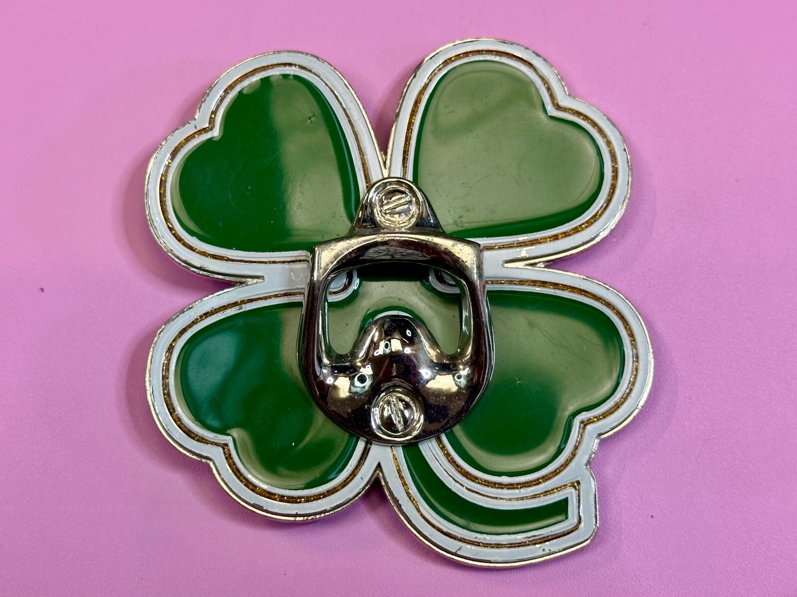 Lucky Four Leaf Clover Shamrock Cut Out Novelty Belt Buckle with Bottle Opener