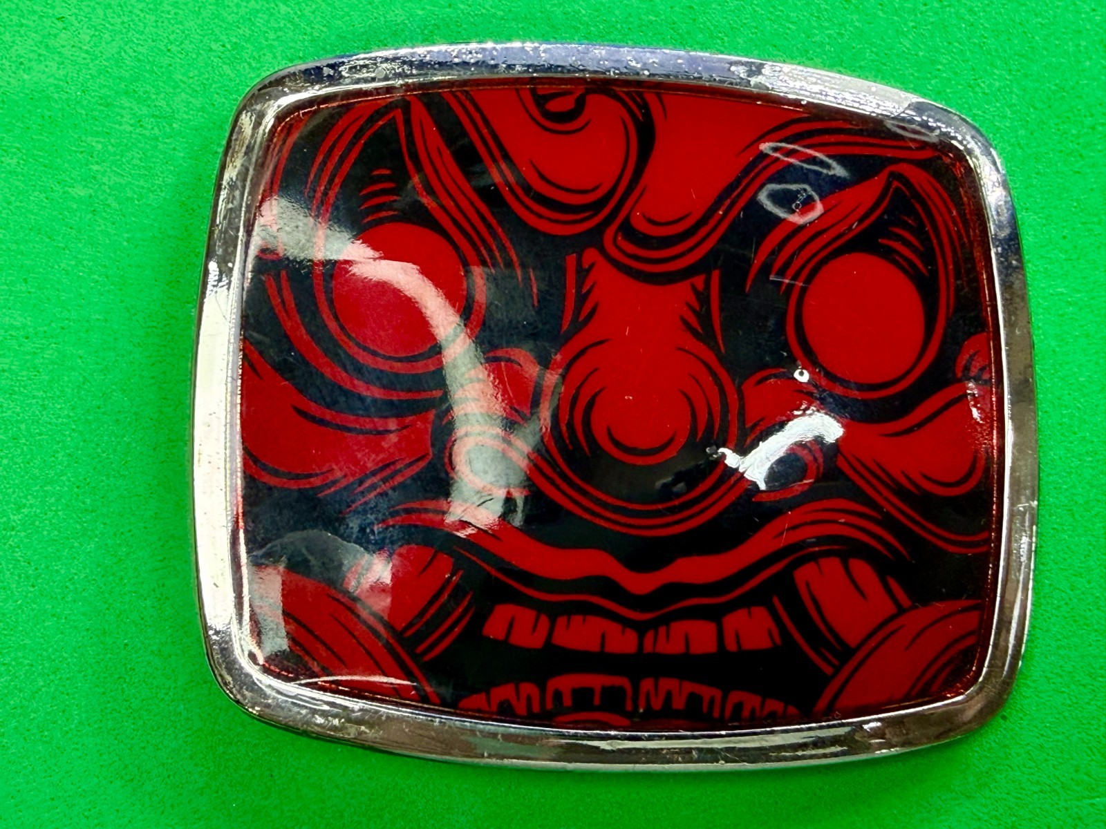 Samurai Video Game Cyberpunk Oni Mask Red Black Enamel Belt Buckle