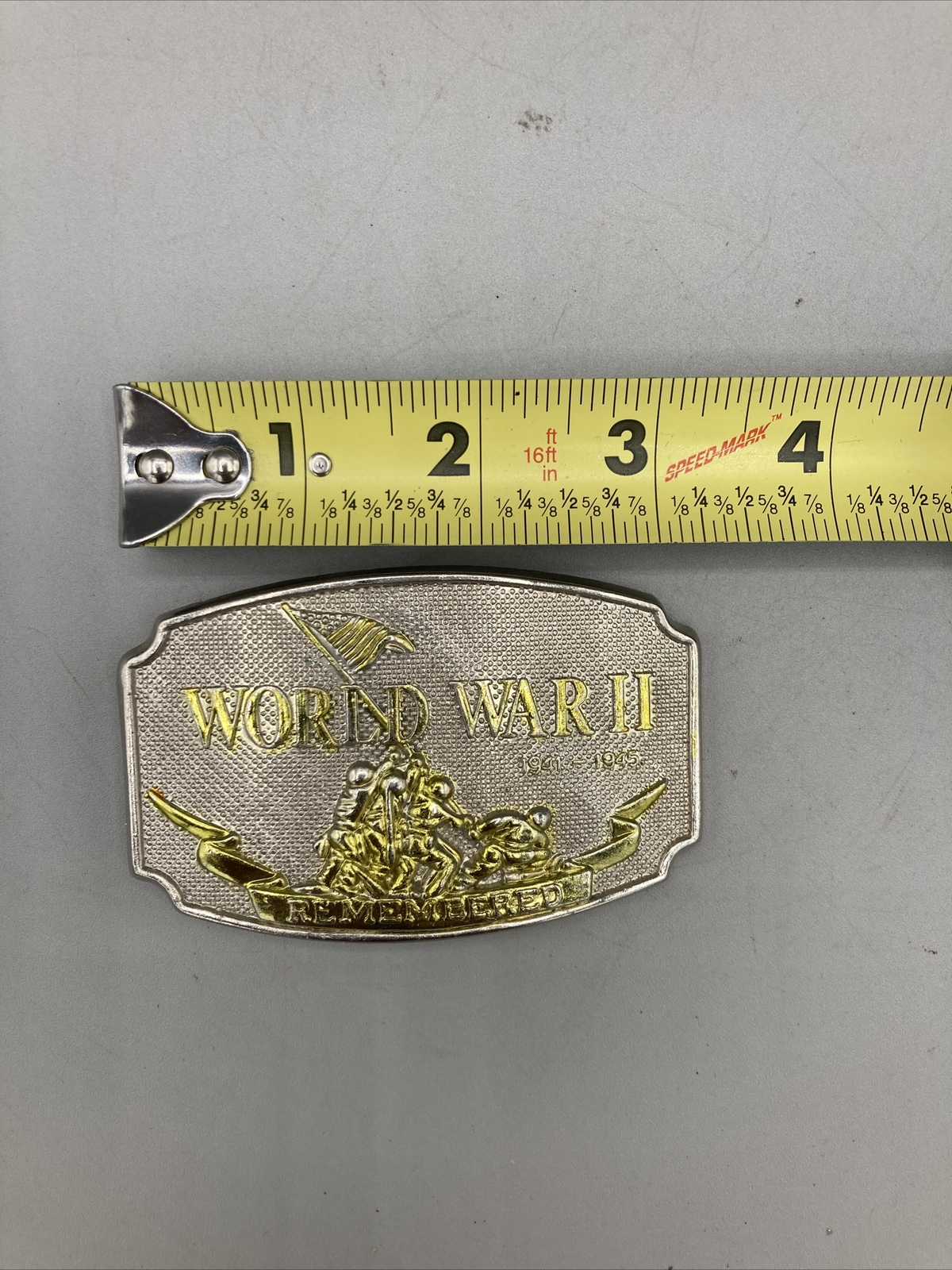 Vintage World War II 1941-1945 Remembered Belt Buckle 1992 Veterans Memorial