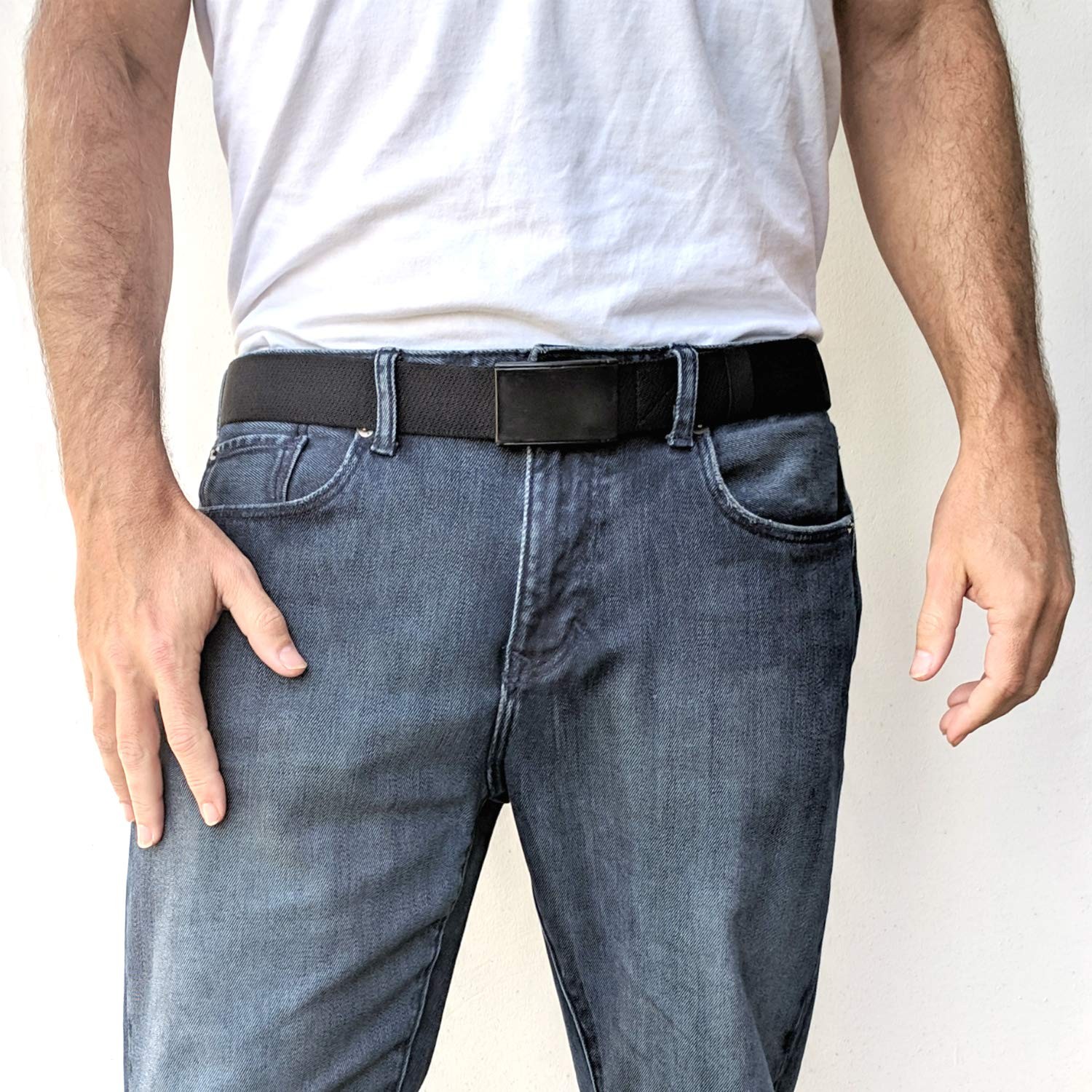 BESTA Men&rsquo;s Elastic Belt with Adjustable Buckle that Hides XX-Large, Black