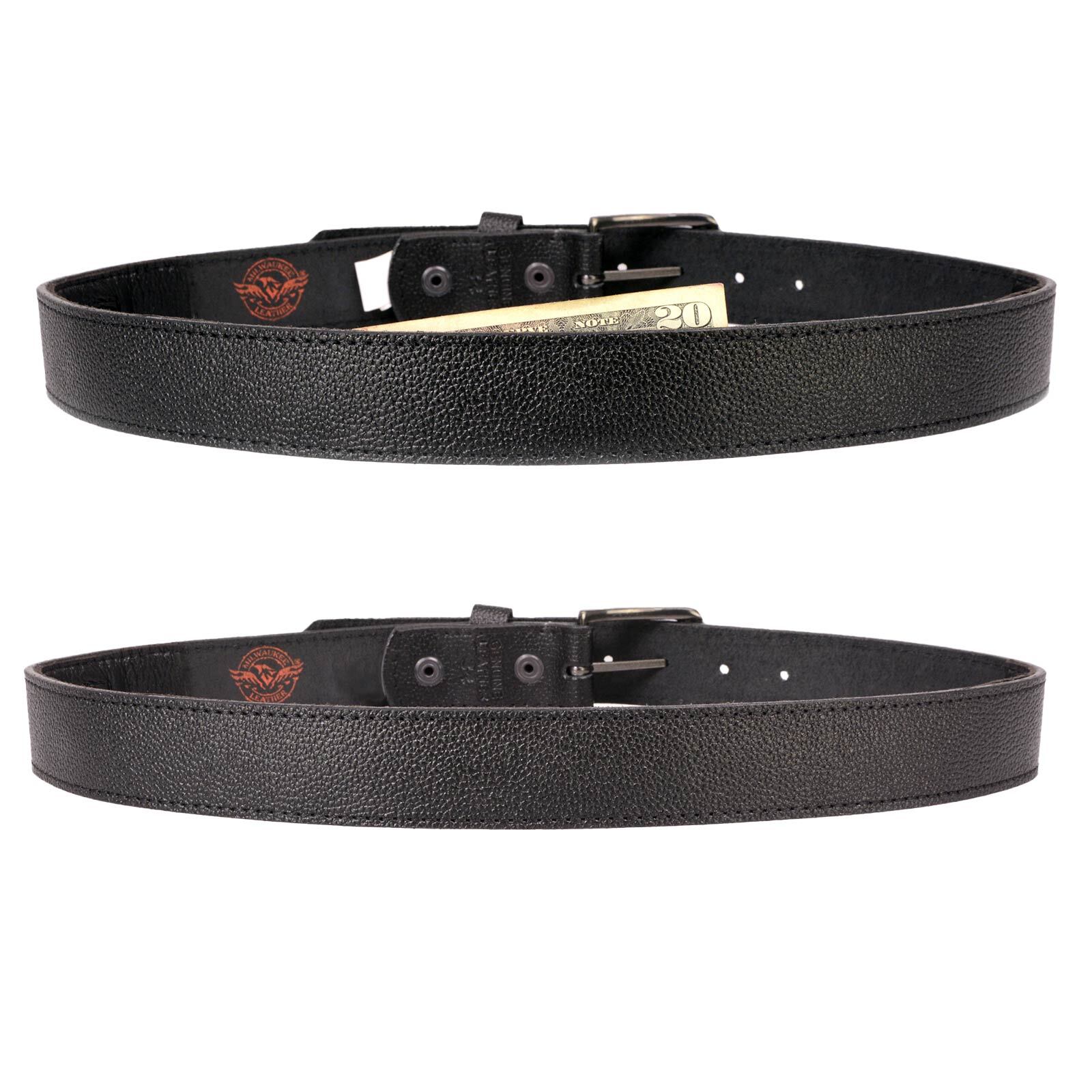 Milwaukee Leather MP7150 Men&rsquo;s Black Genuine Cowhide Leather Money Belt W/Secure
