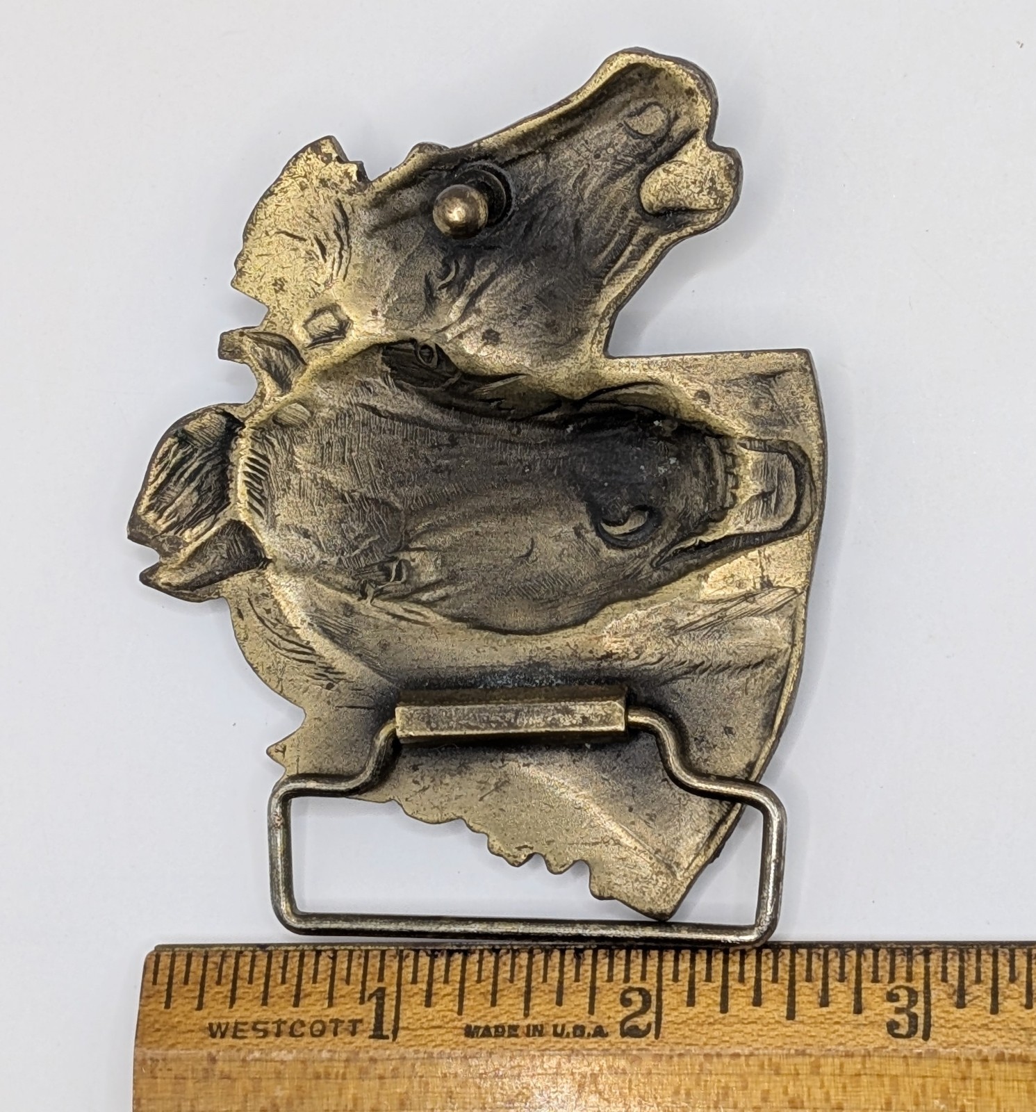 Horse Heads Solid Brass Belt Buckle 3 Dimensional Western Cowboy Very Nice