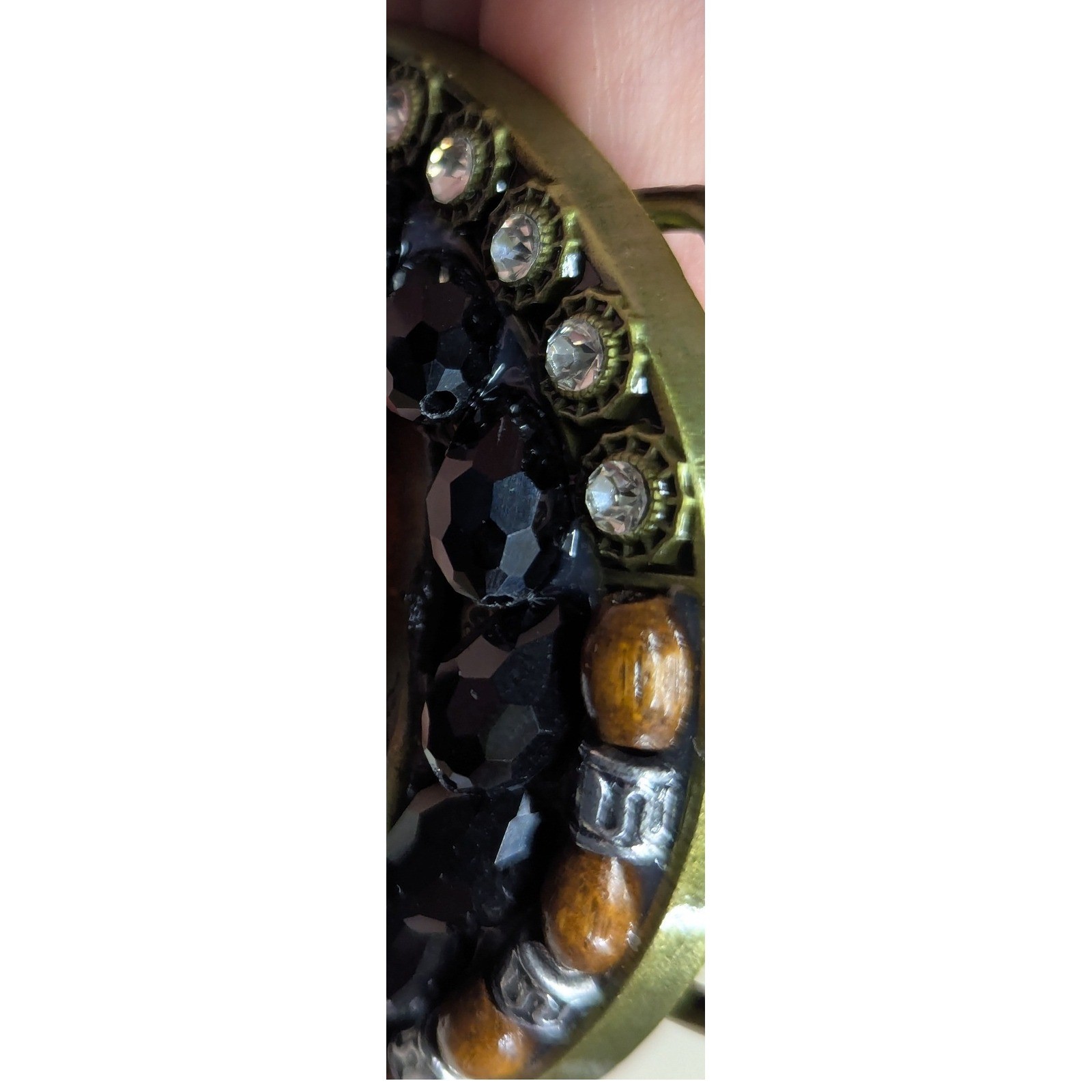 New Horse Head Belt Buckle Gold Tone Black Faceted Beads Clear Rhinestone Beaded