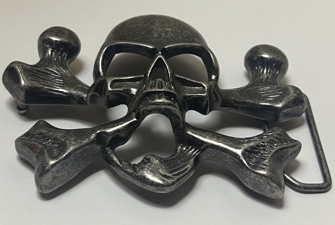 Skull Crossbones Pirate Metal Western Belt Buckle Vintage 1.5” Gothic Metal Head