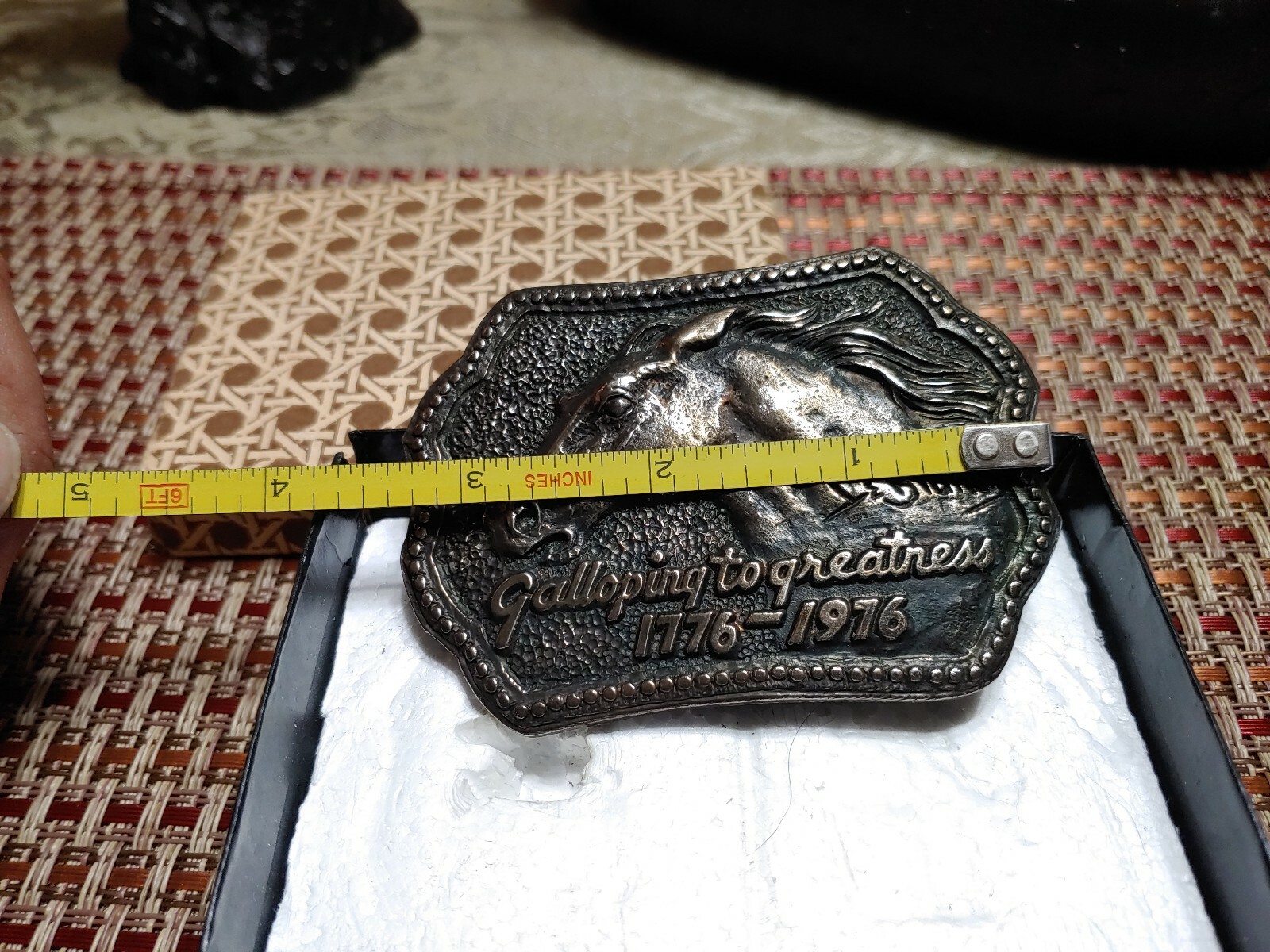 RARE 1776 1976 Lee LeBlanc Belt Buckle SHELL OIL BICENTENNIAL HORSE GALLOPING LE