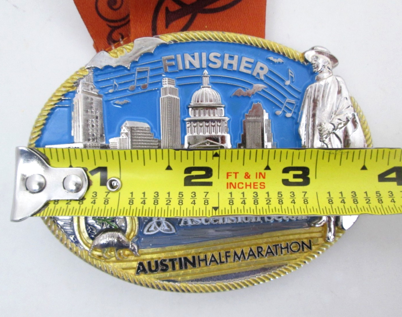 2019 Austin Half Marathon Belt Buckle w Lanyard Ribbon Running Texas Finisher