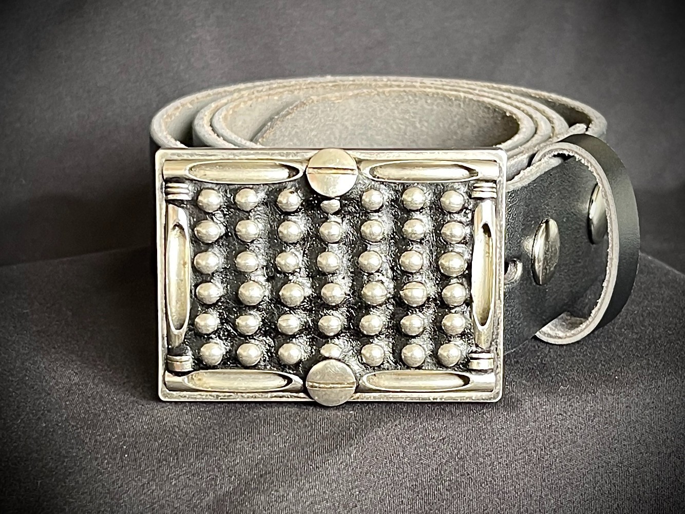 Studded Belt Buckle Leather Inlay Industrial OOAK 2.75&Prime; Darren McNeese