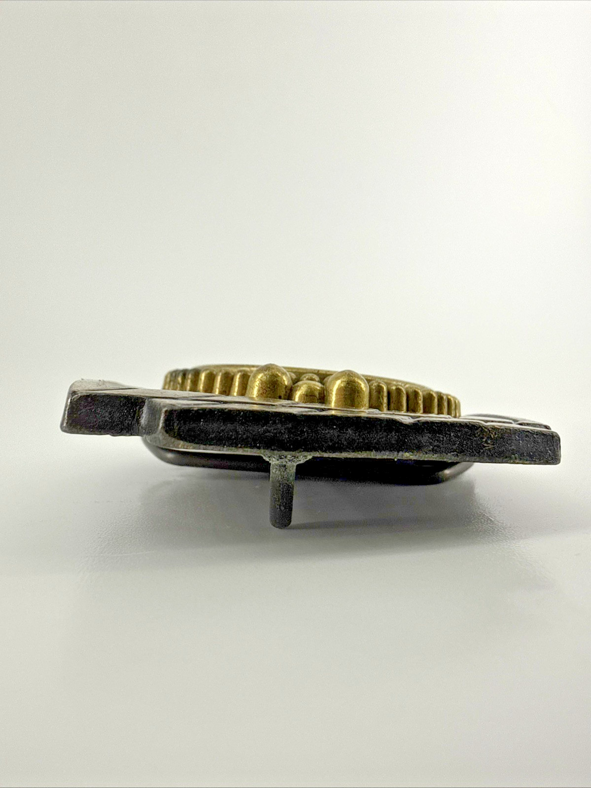 Vintage Railroad Metal Locomotive Belt Buckle Ceramic Inlay Train Collectible