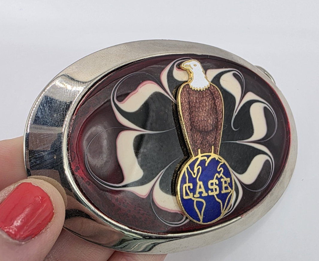 Case Belt Buckle Old Abe Bald Eagle & Globe Trademark Red Cloisonne READ