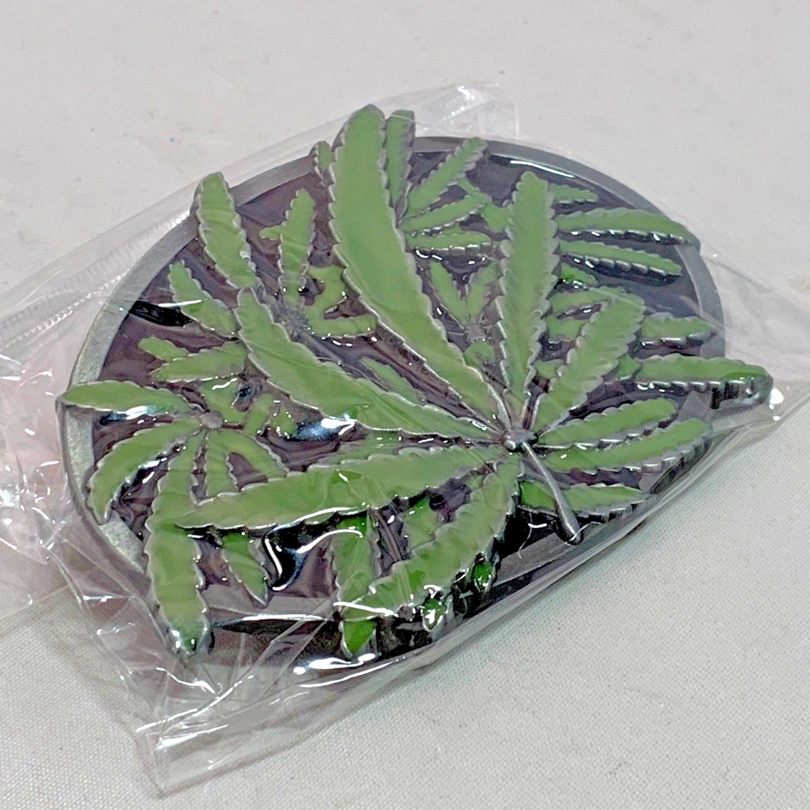 Marijuana Leaf Pot Hemp Belt Buckle Oval Green Black 4&Prime; x 2 3/4&Prime; NEW B1