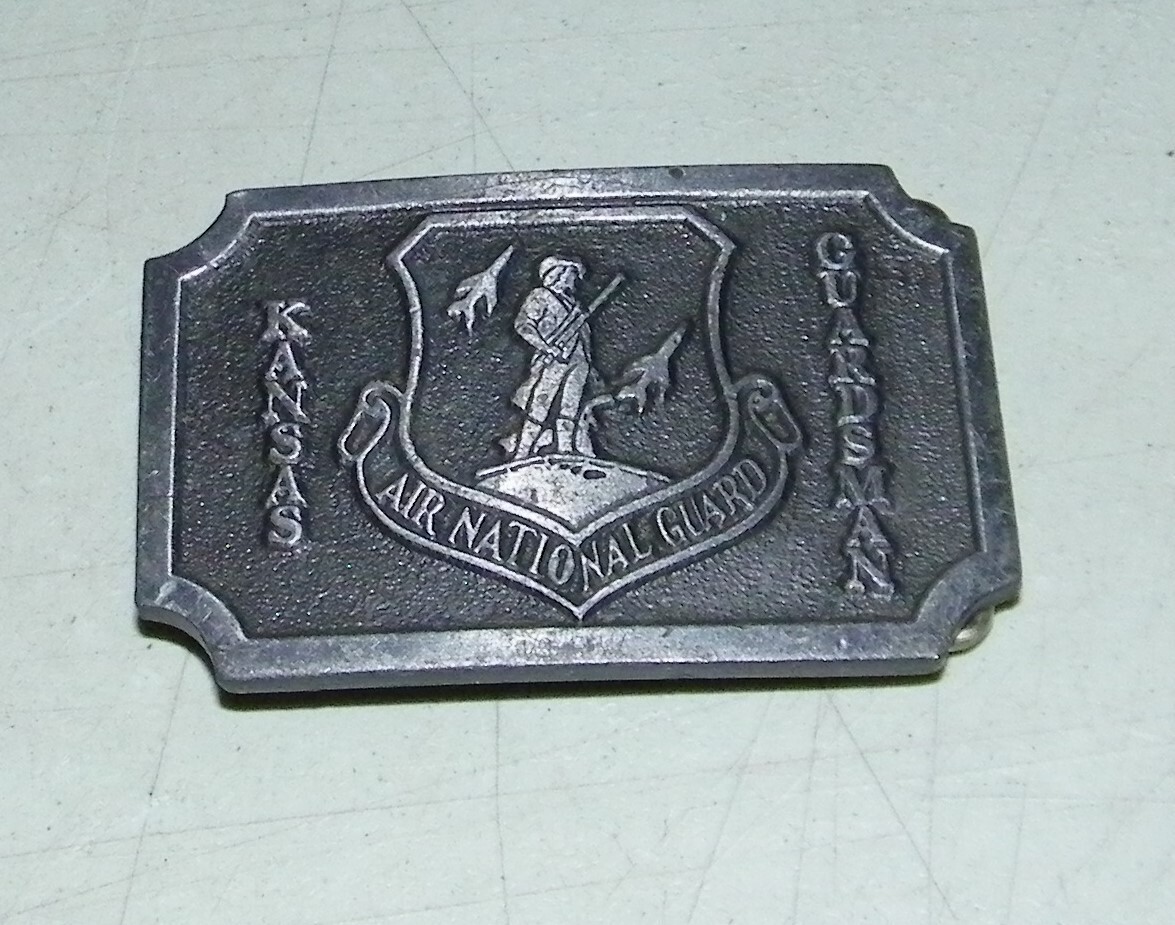 Vintage RARE Kansas Air National Guard Guardsman Belt Buckle Hit Line USA V.G.