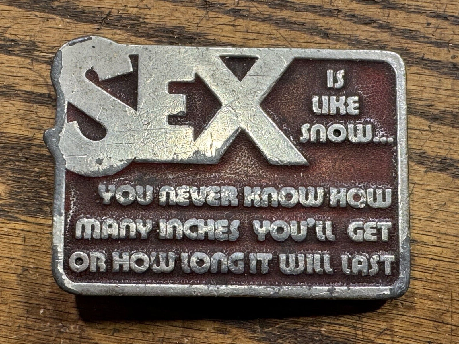 Vintage Mens Silver SEX Belt Buckle ~