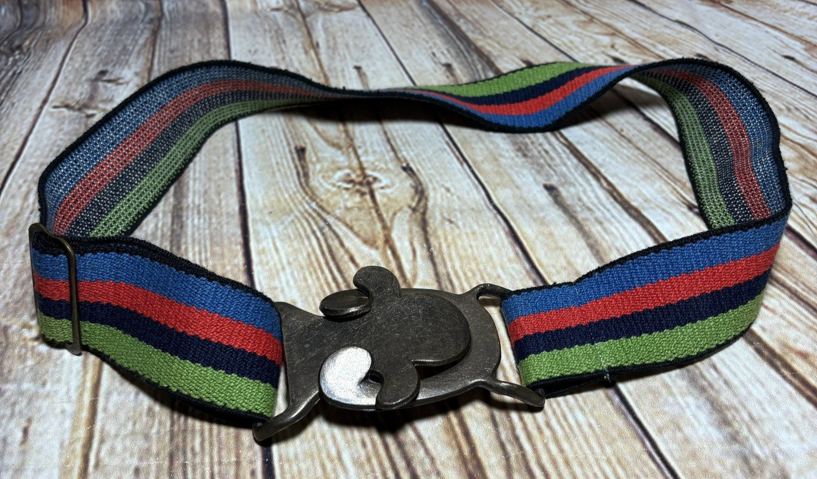 VTG 70s ACCURATE Interlocking Cast Metal Belt Buckle Rainbow Belt MCM Brutalist