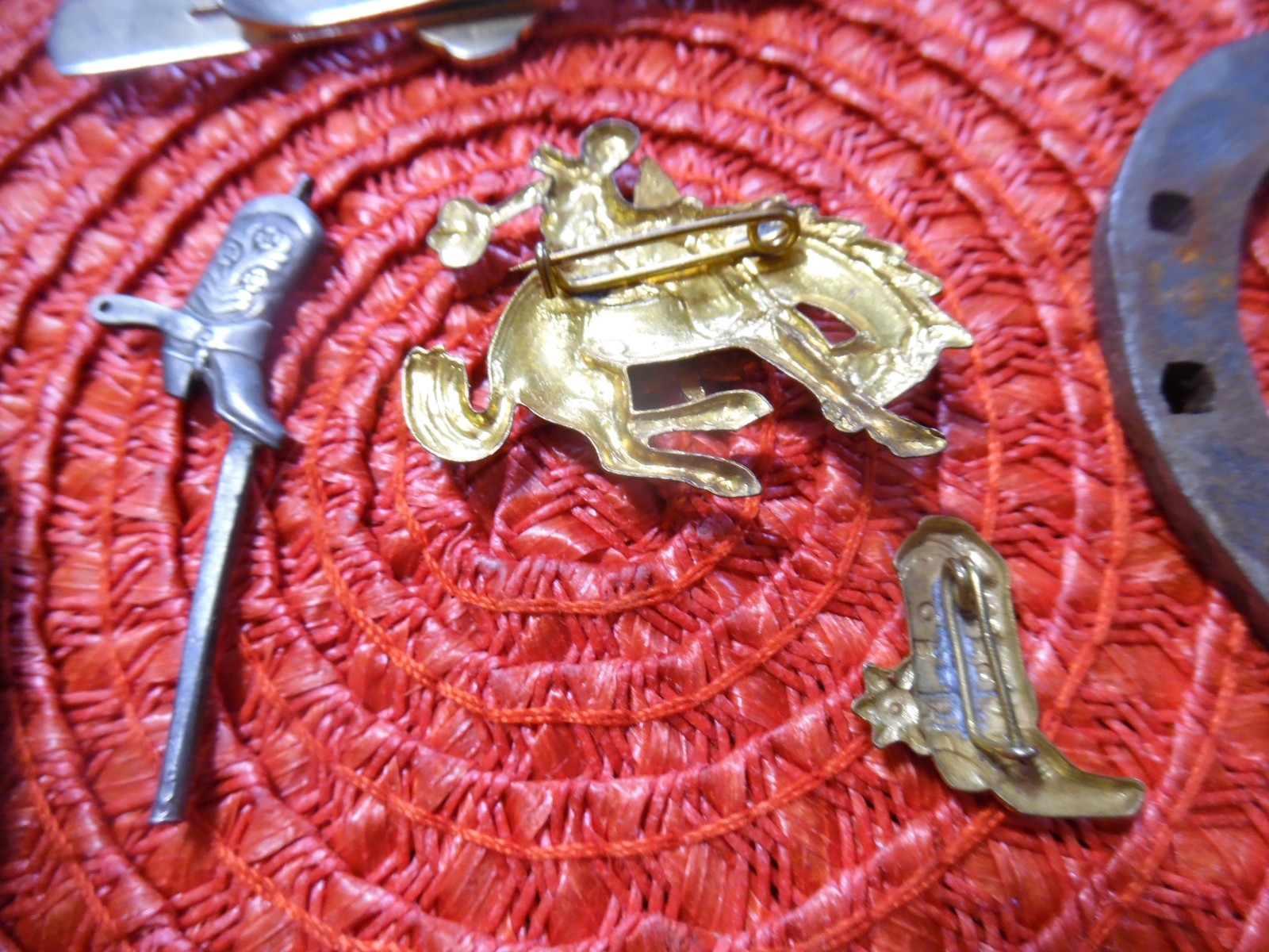 Vintage Anson COWBOY Tie Bar Clip Pin Brooch Lucky Horseshoe Boot WESTERN Rodeo