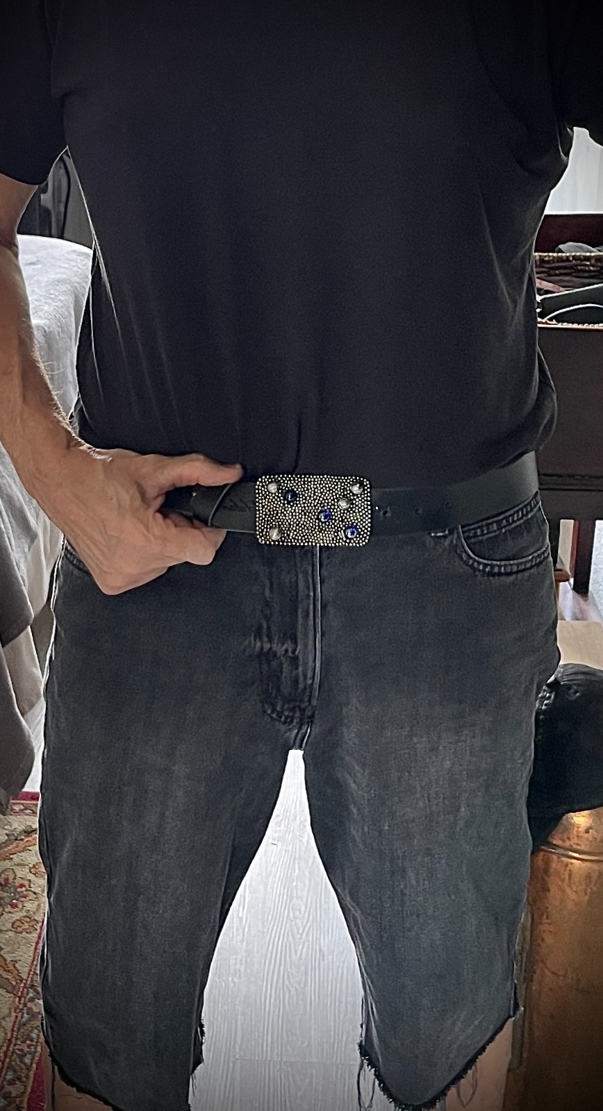 “Galaxy” Industrial Gothic Blue Stone Belt Buckle OOAK Darren McNeese