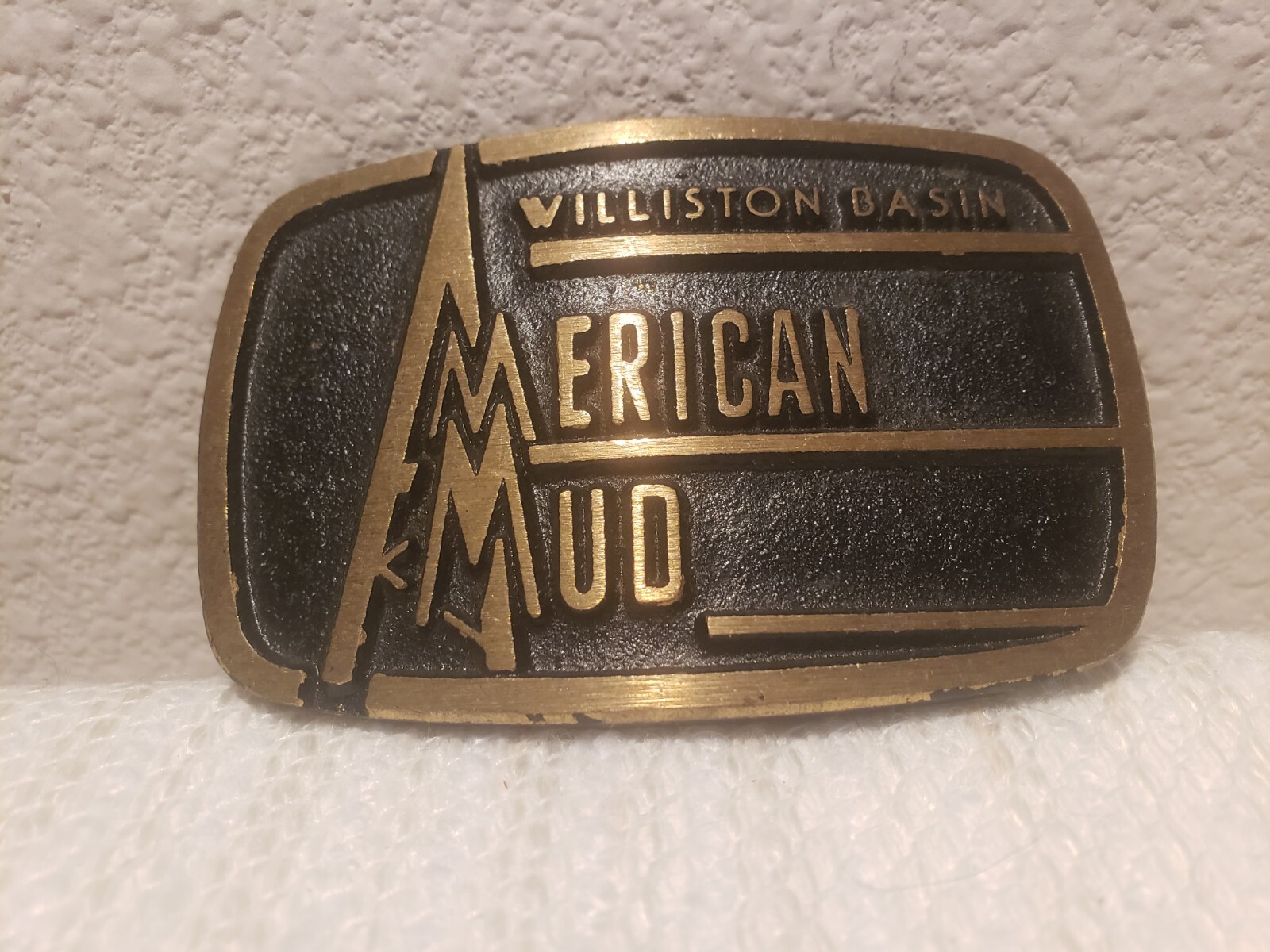 American Mud Williston Basin Advertising Oil Field Belt Buckle Brass