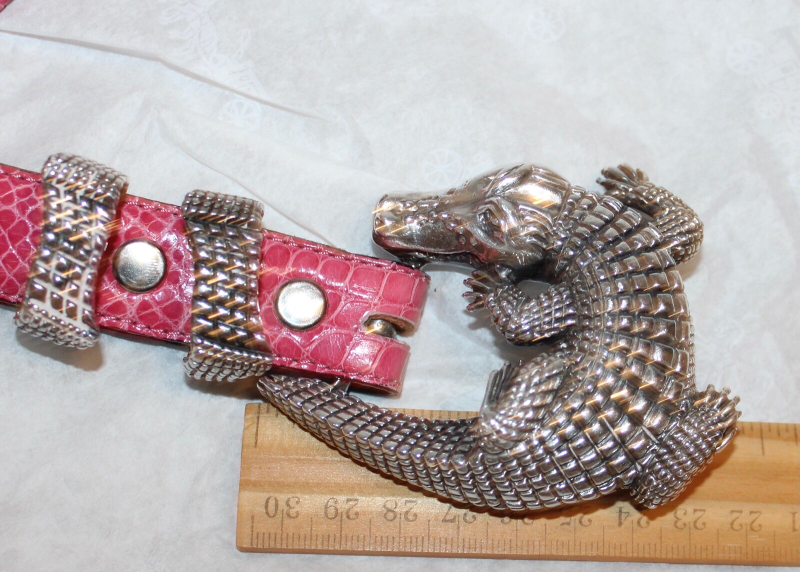 CROCODILE STERLING SILVER BELT BY ALEXANDER PINK ALLIGATOR 42