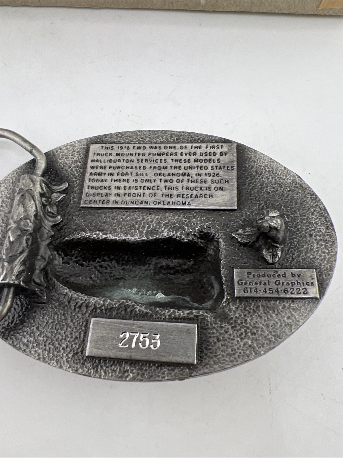 VIintage Halliburton Services Belt Buckle 1916 FWD Truck Pumper 80s New READ!!
