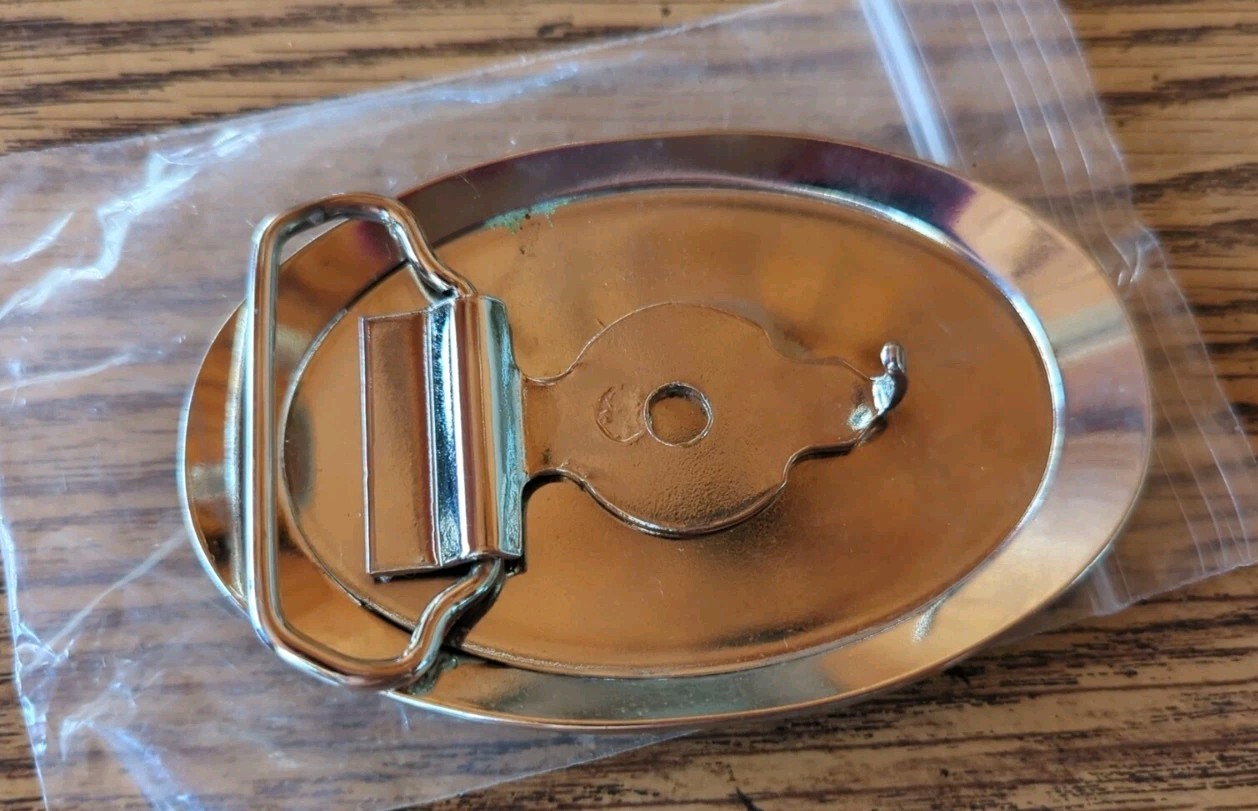 Rare Pre-Owned Silver Tone Metal Semi Truck Vintage Enamel Belt Buckle
