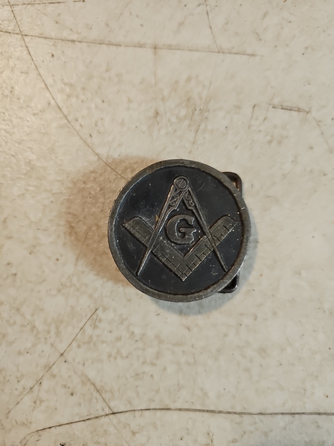 Vintage FREEMASON Metal Round Belt Buckle MASONIC.