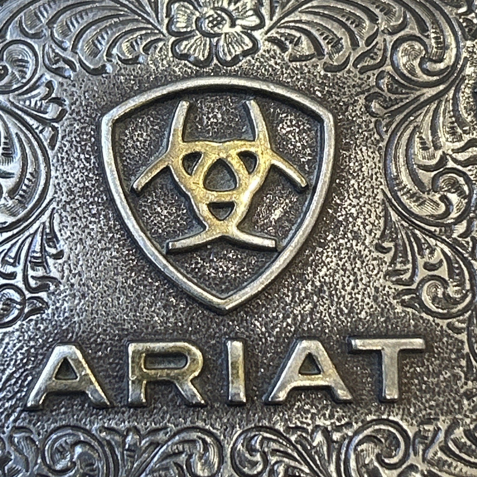 Ariat Logo Western Belt Buckle Floral Silver & Gold tone