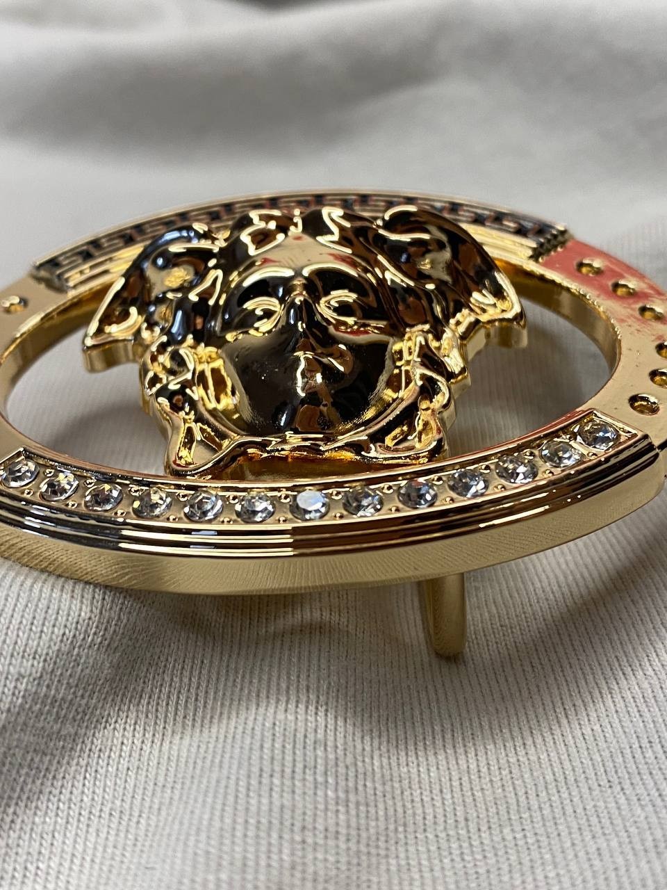 Gold Medusa Head Belt Buckle Black Greek Key Crystal Oval