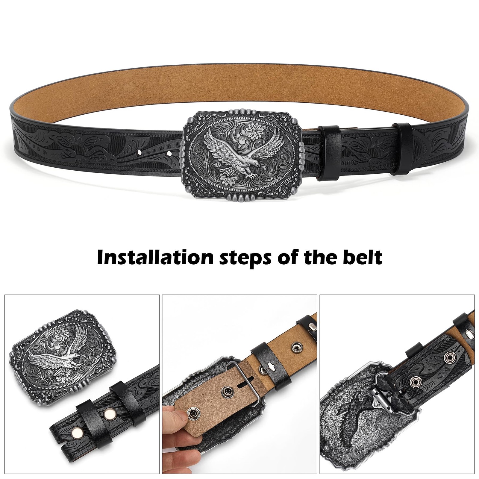 BISON DENIM Men&rsquo;s Western cowboy belt 41&Prime;-43&Prime;, Nk0064a-ds050-1bm-black