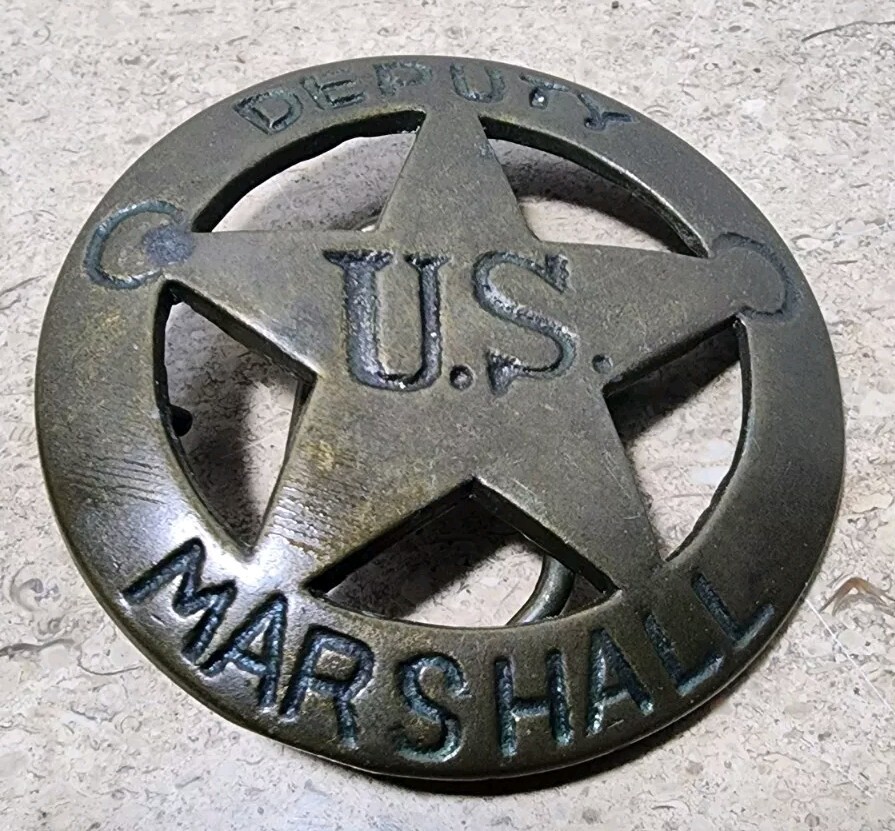 Vintage Brass Deputy US Marshall Round Star Belt Buckle Western Rustic Cowboy