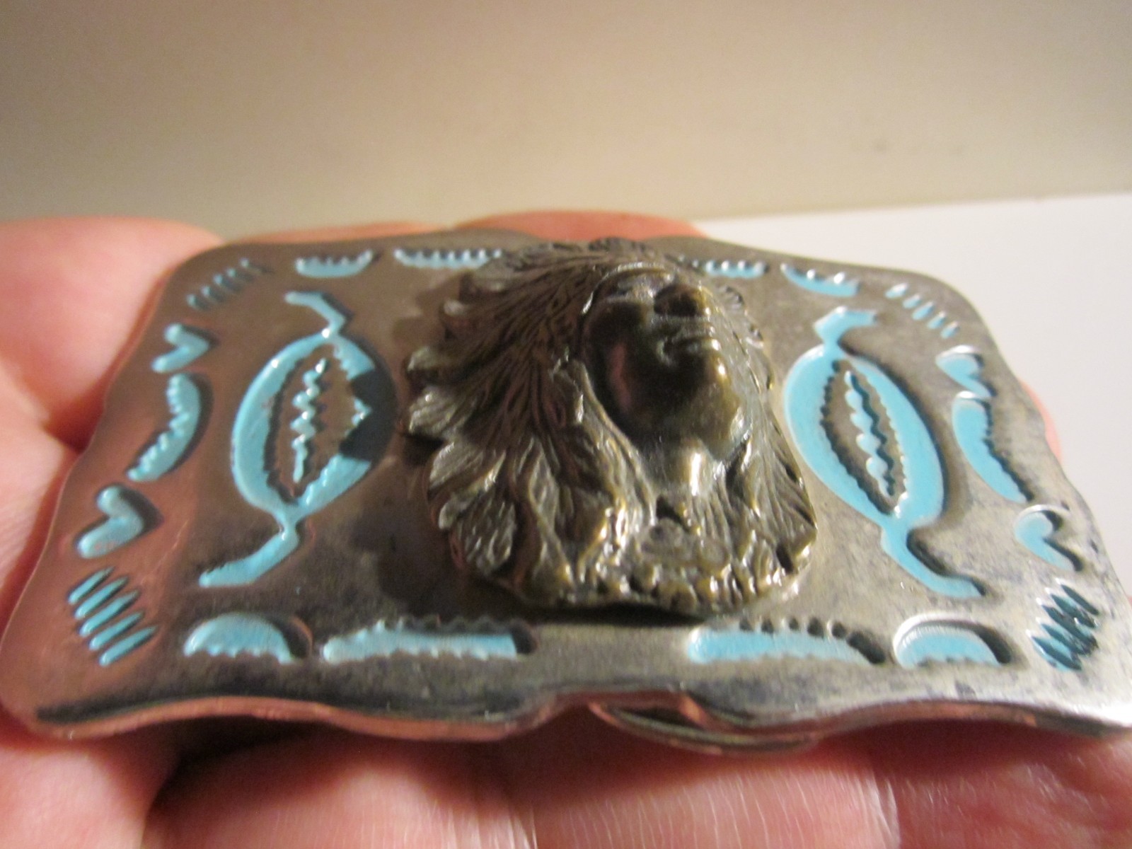 VINTAGE AMERICAN NATIVE INDIAN BELT BUCKLE HIGH RELIEF – GW-26