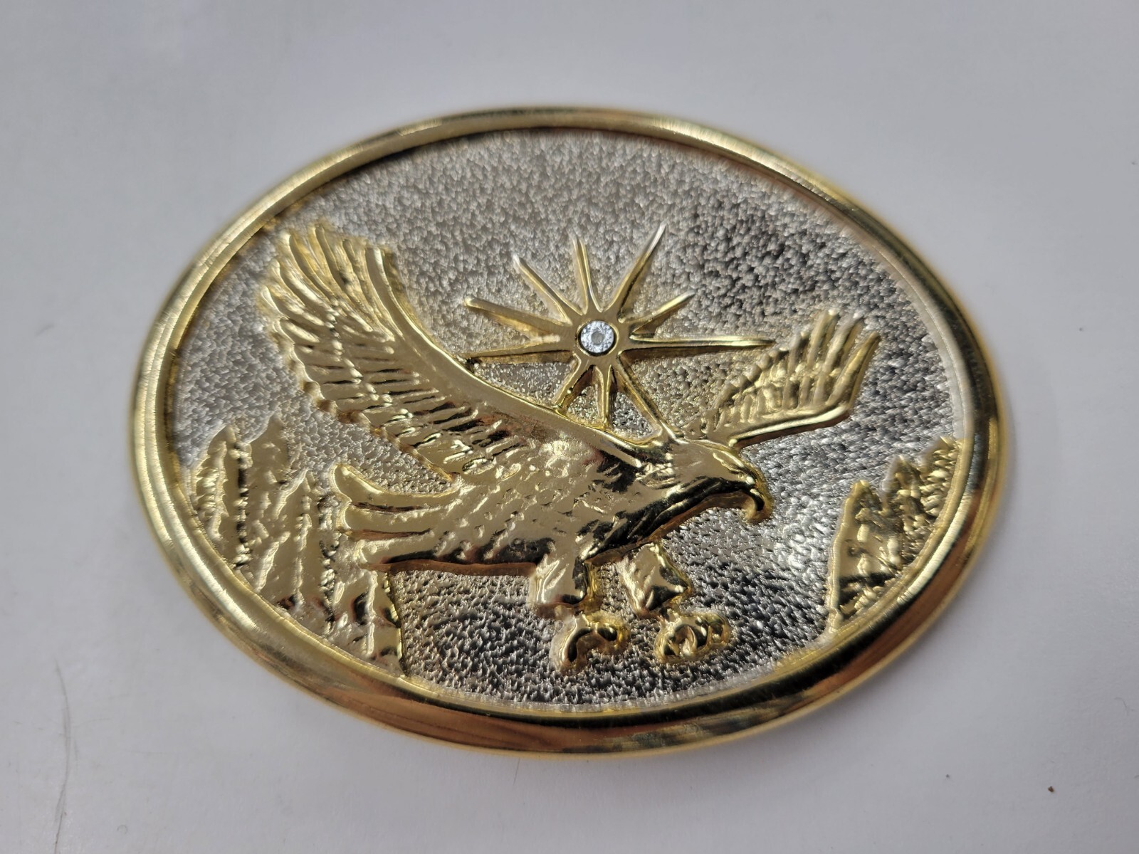 Vintage Eagle Belt Buckle Gold-Tone Metal 3.25” X 2.5” Unbranded