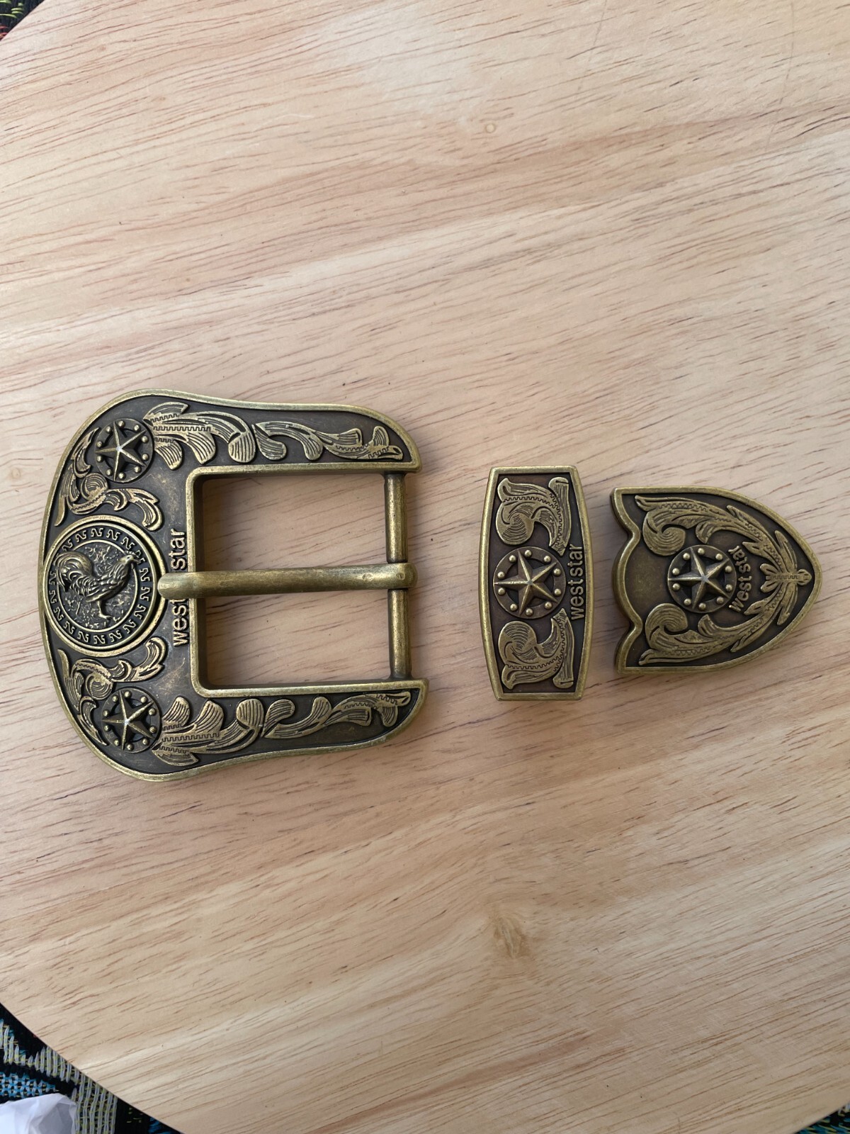 Western Buckle Set 3 Piece Rooster Buckle Star Buckle Hebilla Vaquero Gallo 1.5
