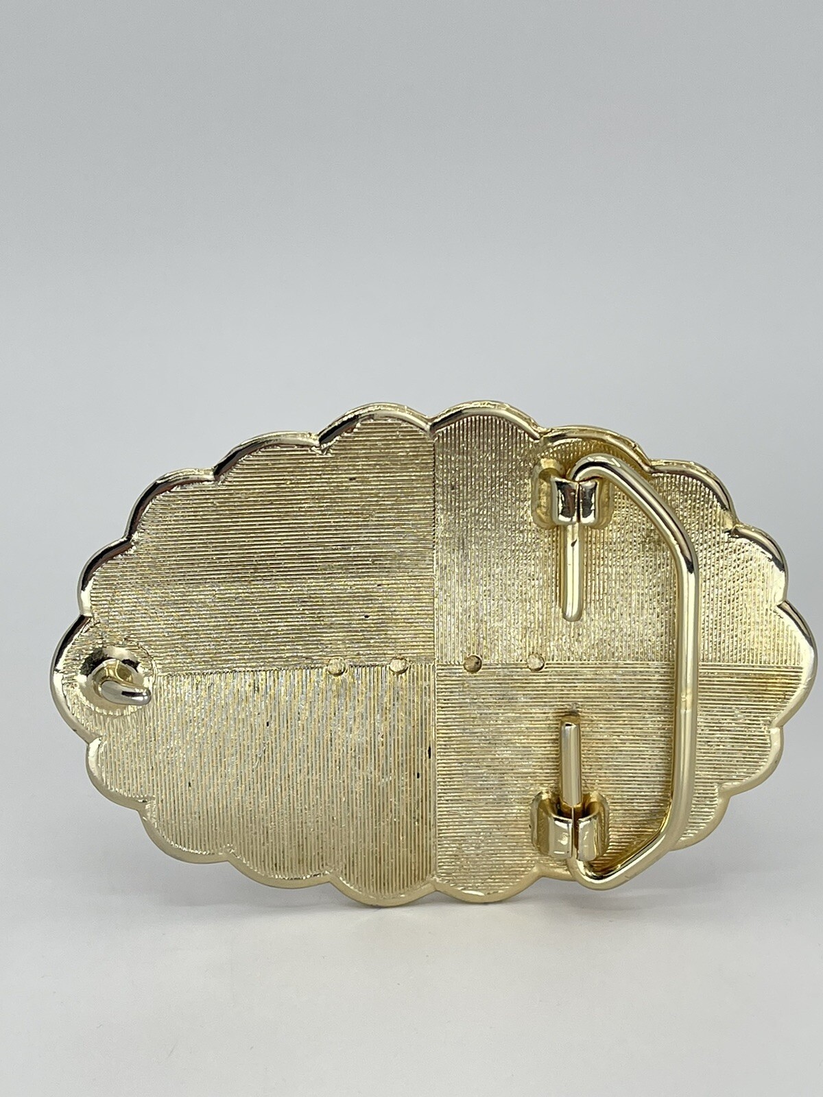 Belt Buckle Lavender Jade Cabochon oval gold tone black enamel background