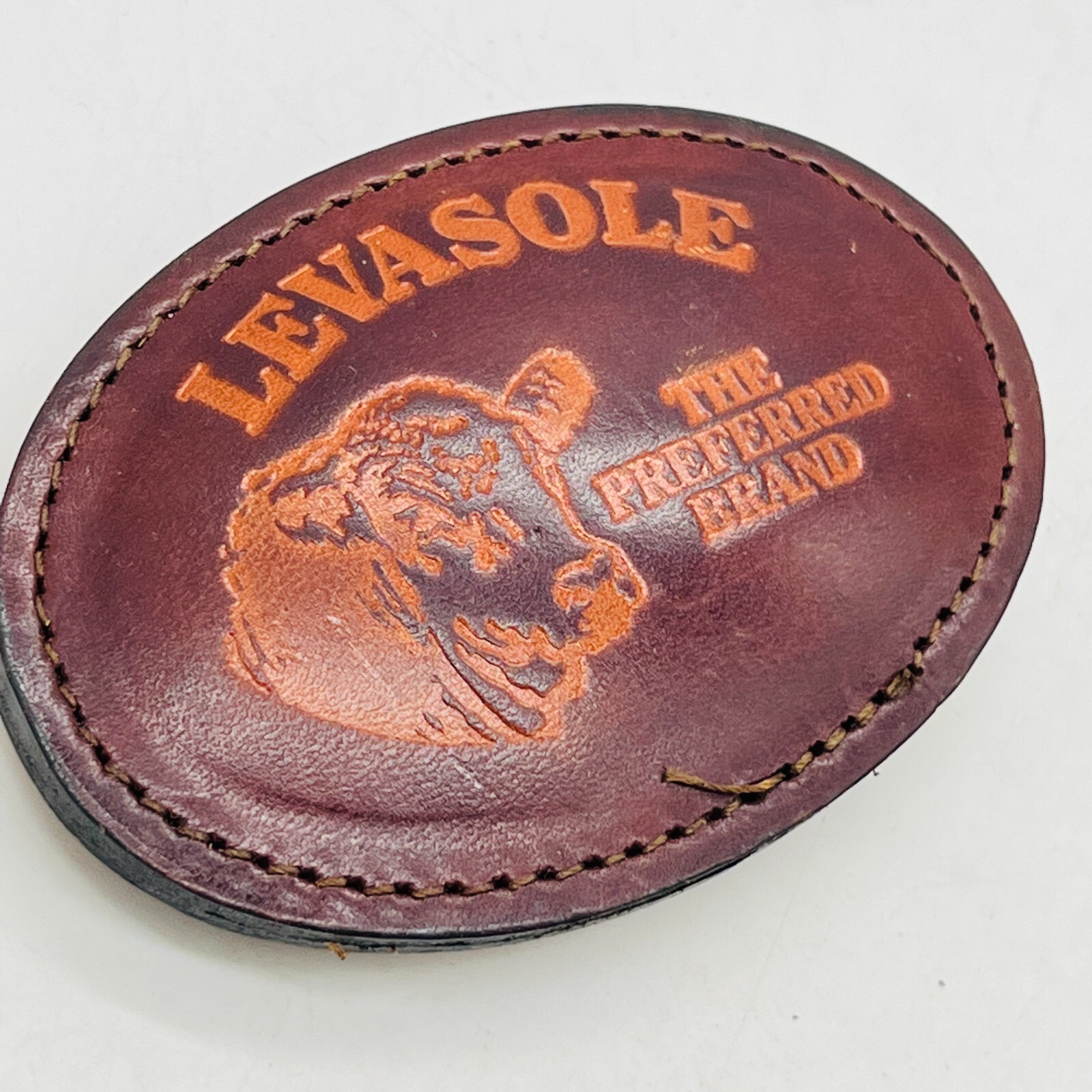 Vintage Levasole Leather Belt Buckle The Preferred Brand, Cattle Advertising