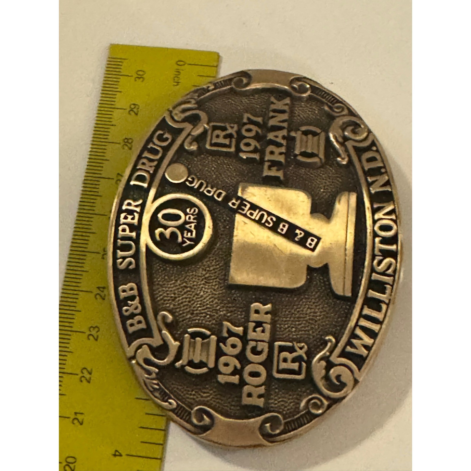 Vintage B&B Super Drug 30 Years Williston ND Belt Buckle 1967-1997 Pharmacy