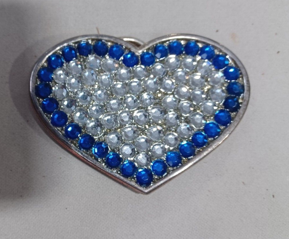 Blue & White Rhinestone Heart Shaped Belt Buckle 3&Prime; x 2.5&Prime;