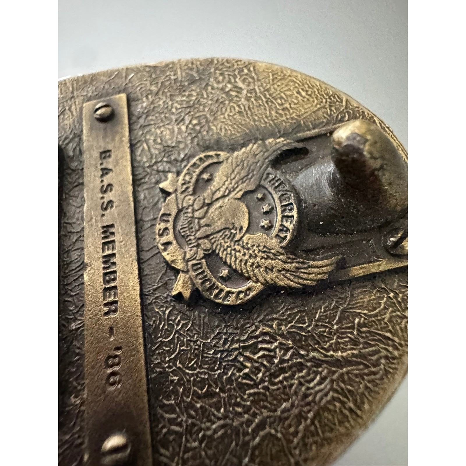 Vintage 1986 B.A.S.S. Member Belt Buckle Great American Buckle Co Fishing Brass