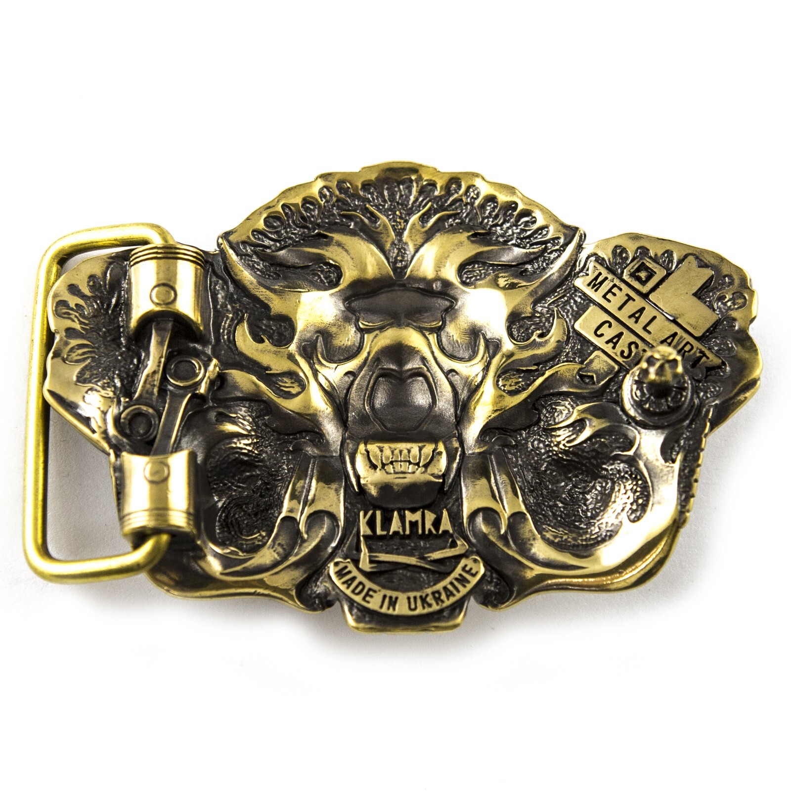 Biker belt buckle BURNING LION, Handmade biker animal lion style