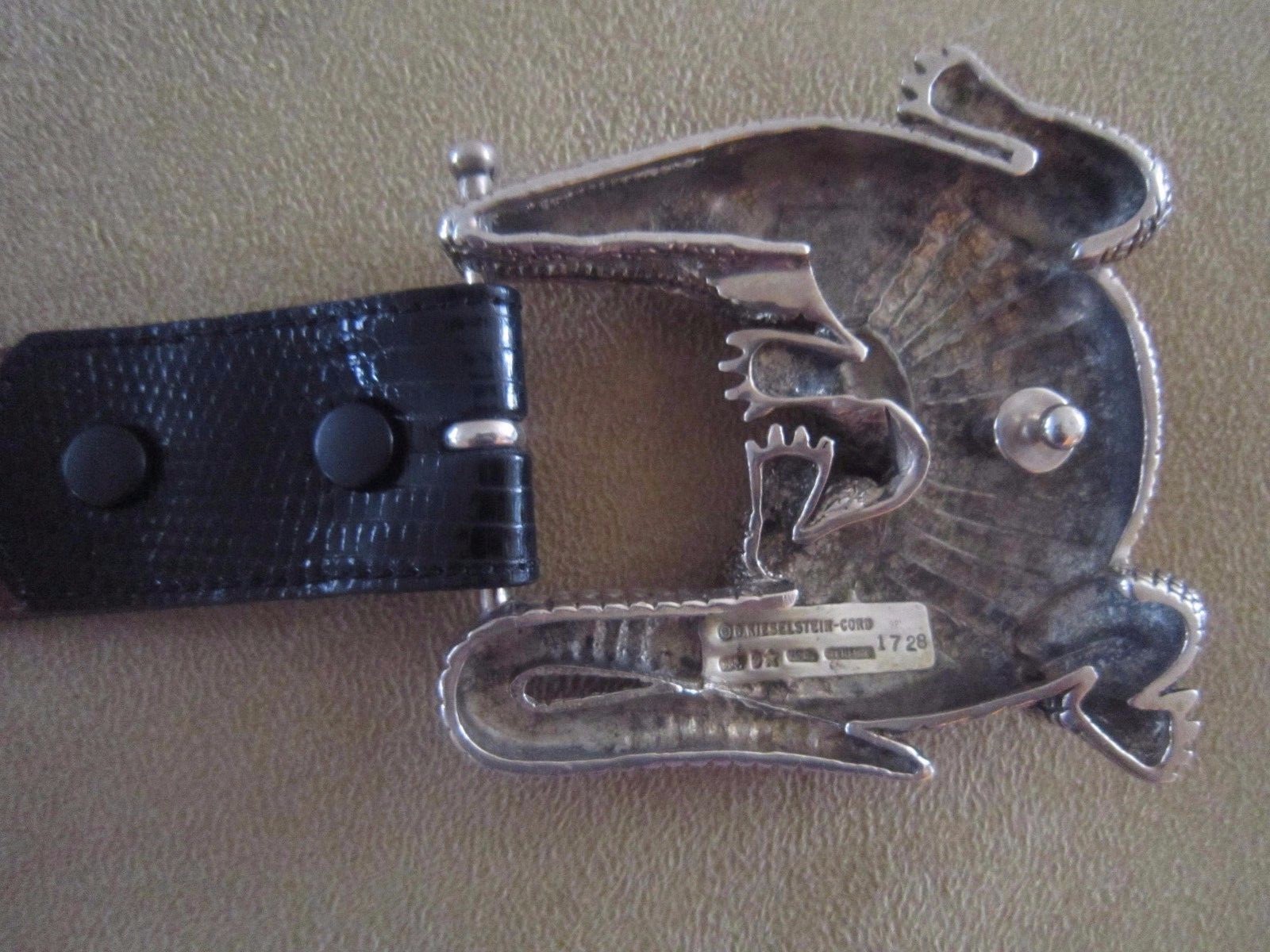 Huge Kieselstein-Cord Sterling Alligator Buckle and Black Lizard Belt Size 2