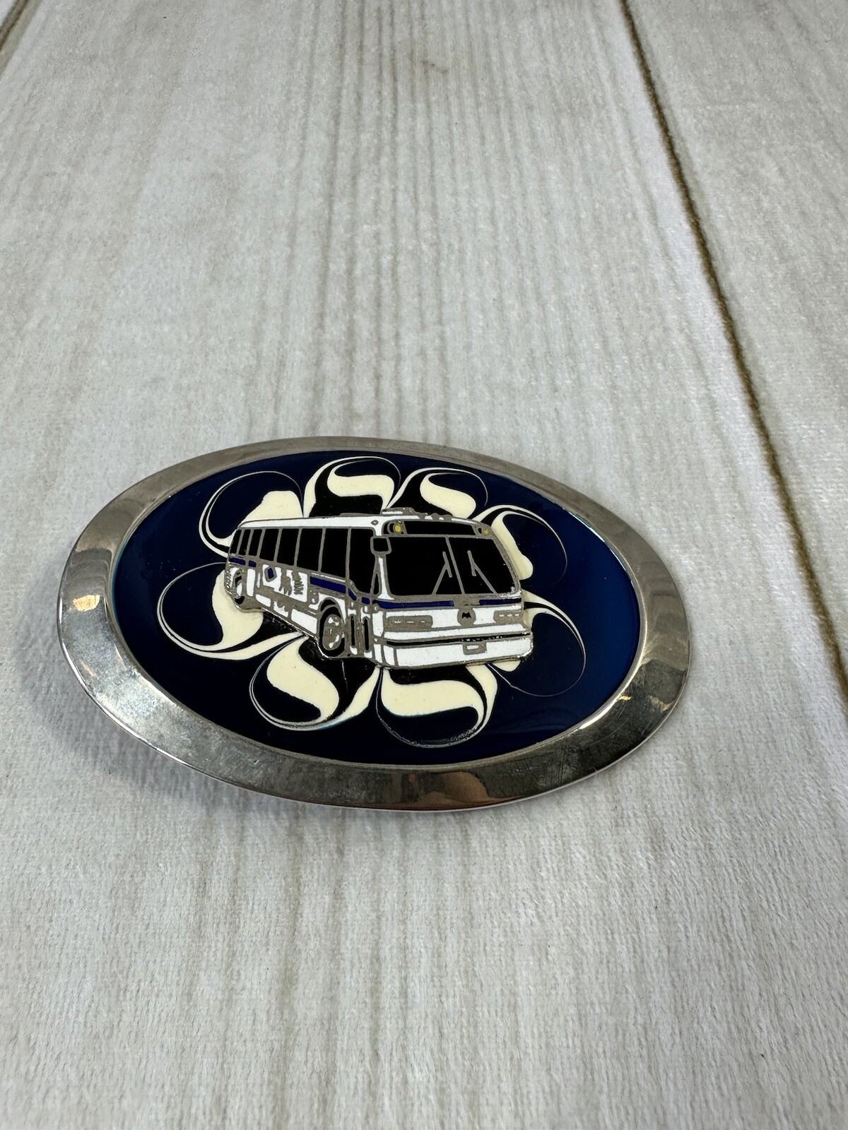 Bus Enamel belt buckle Blue White Transportation Drivers