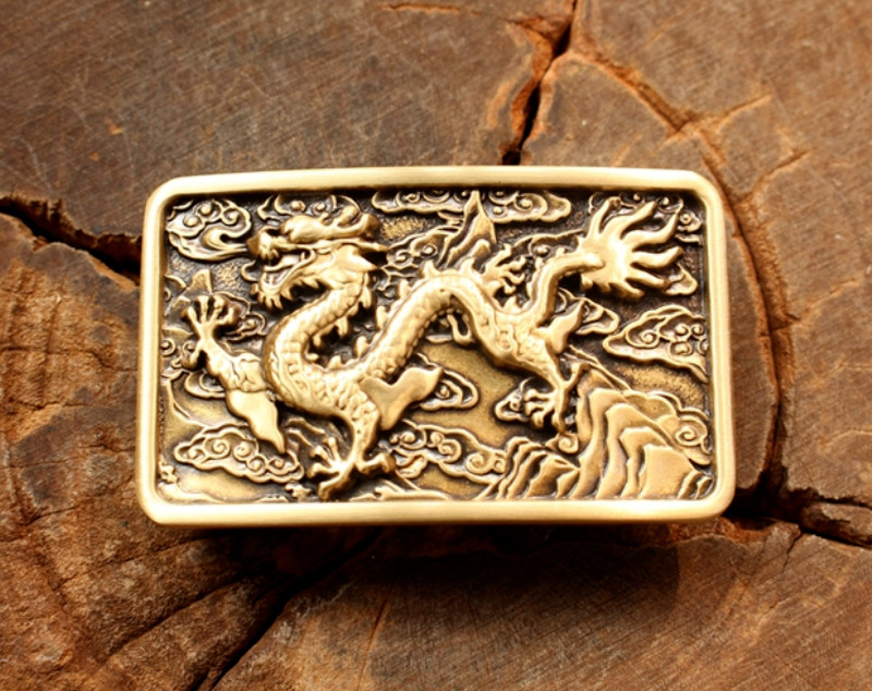 Fashion Men&rsquo;s Luxury Pure Brass Zodiac Dragon Leather Belt Buckle Width 3.8 Cm
